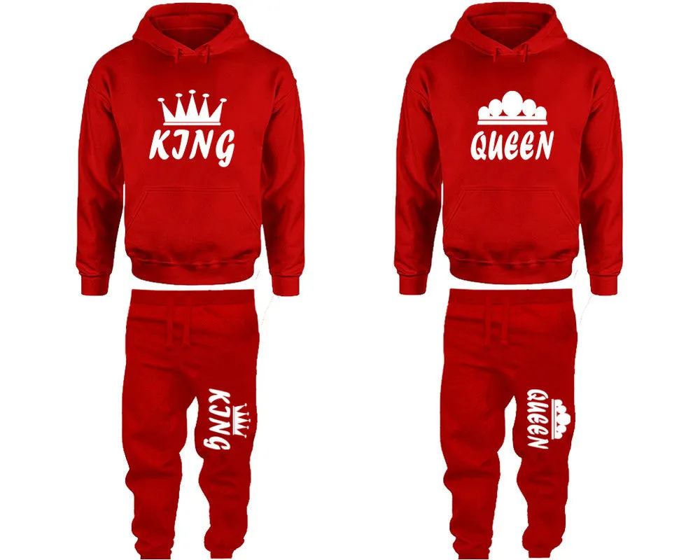 King Queen Couple Matching Top Bottom Set Pullover Hoodies and Jogger Pants