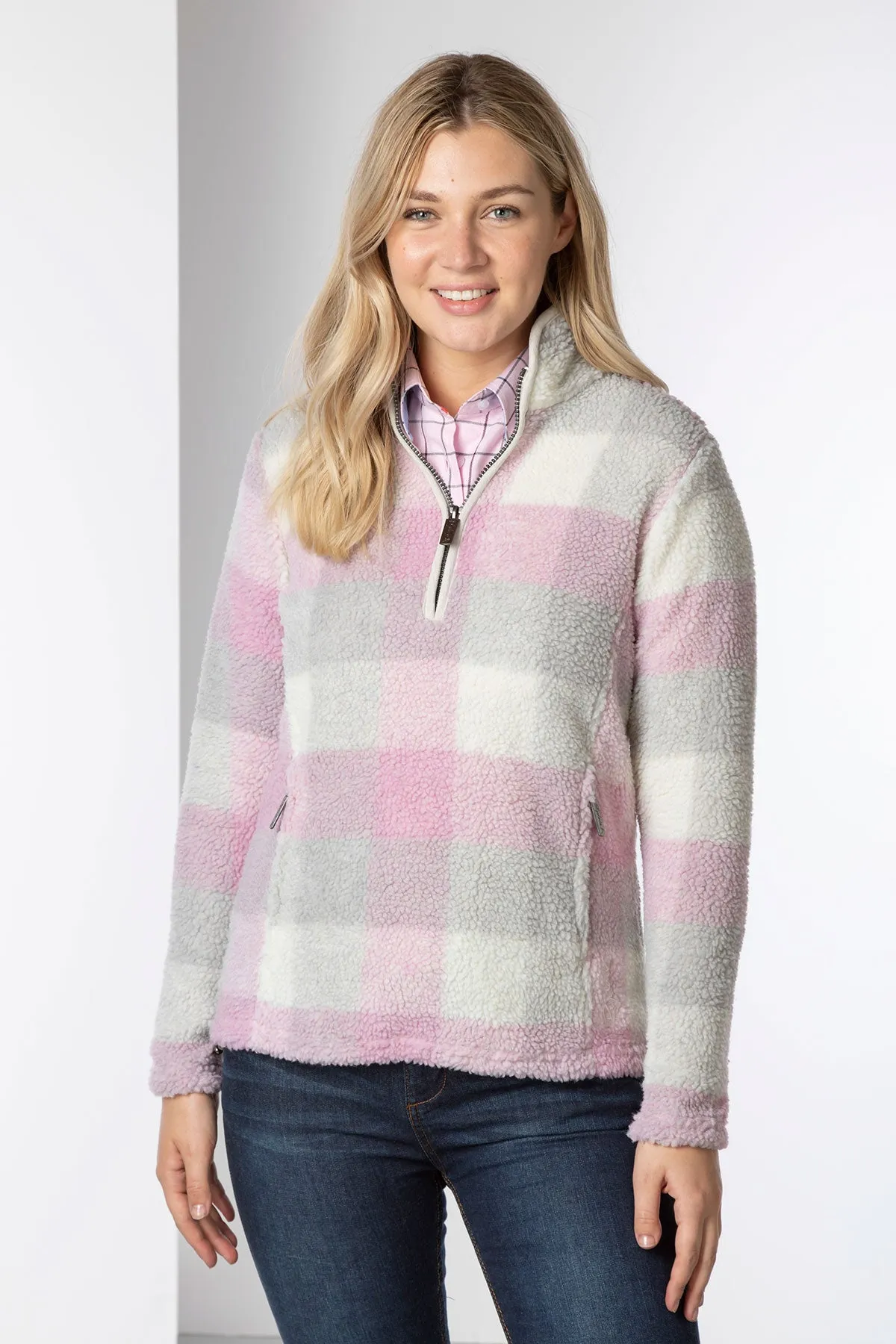 Ladies Sherpa Fleece Checked Jumper - Fimber