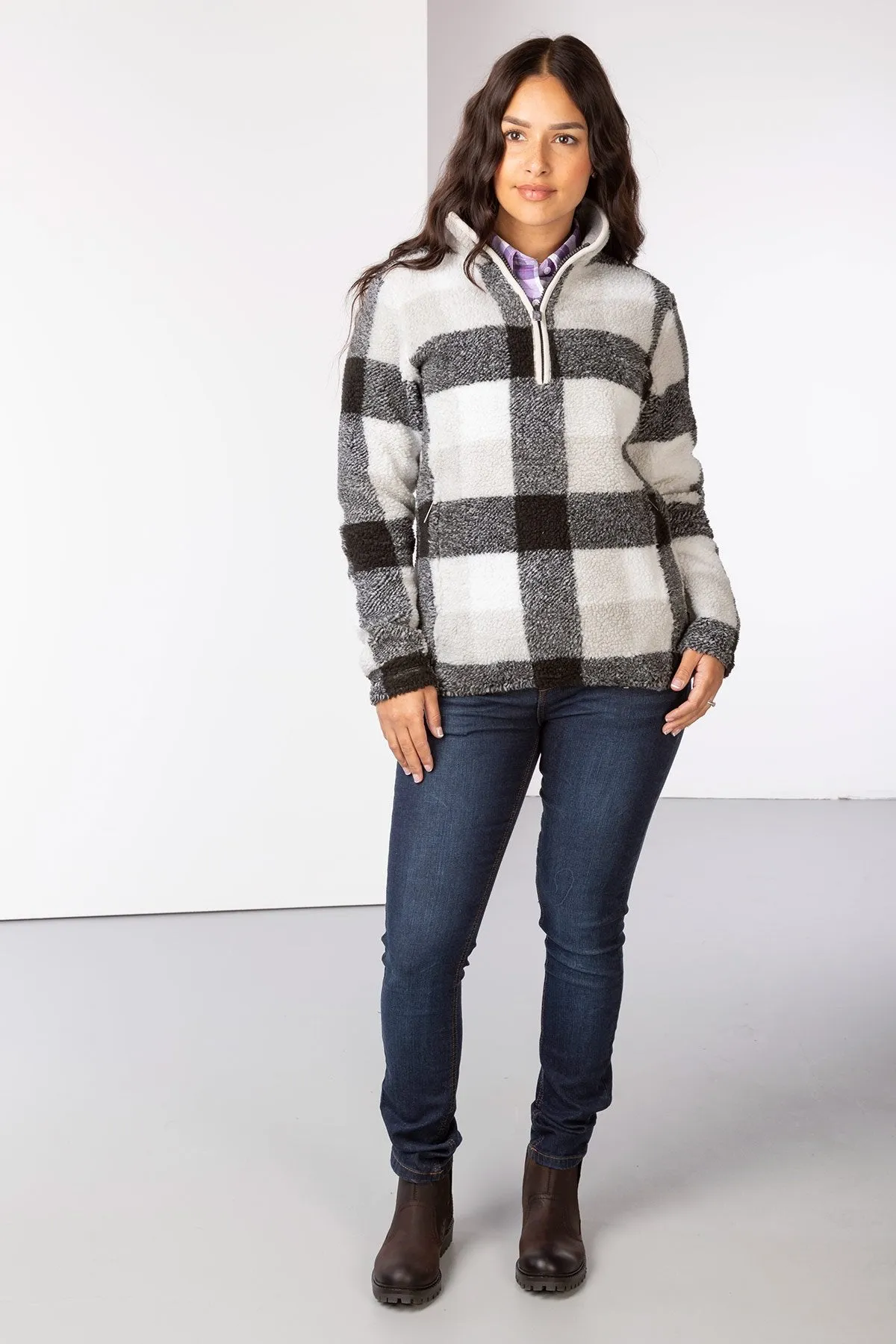 Ladies Sherpa Fleece Checked Jumper - Fimber