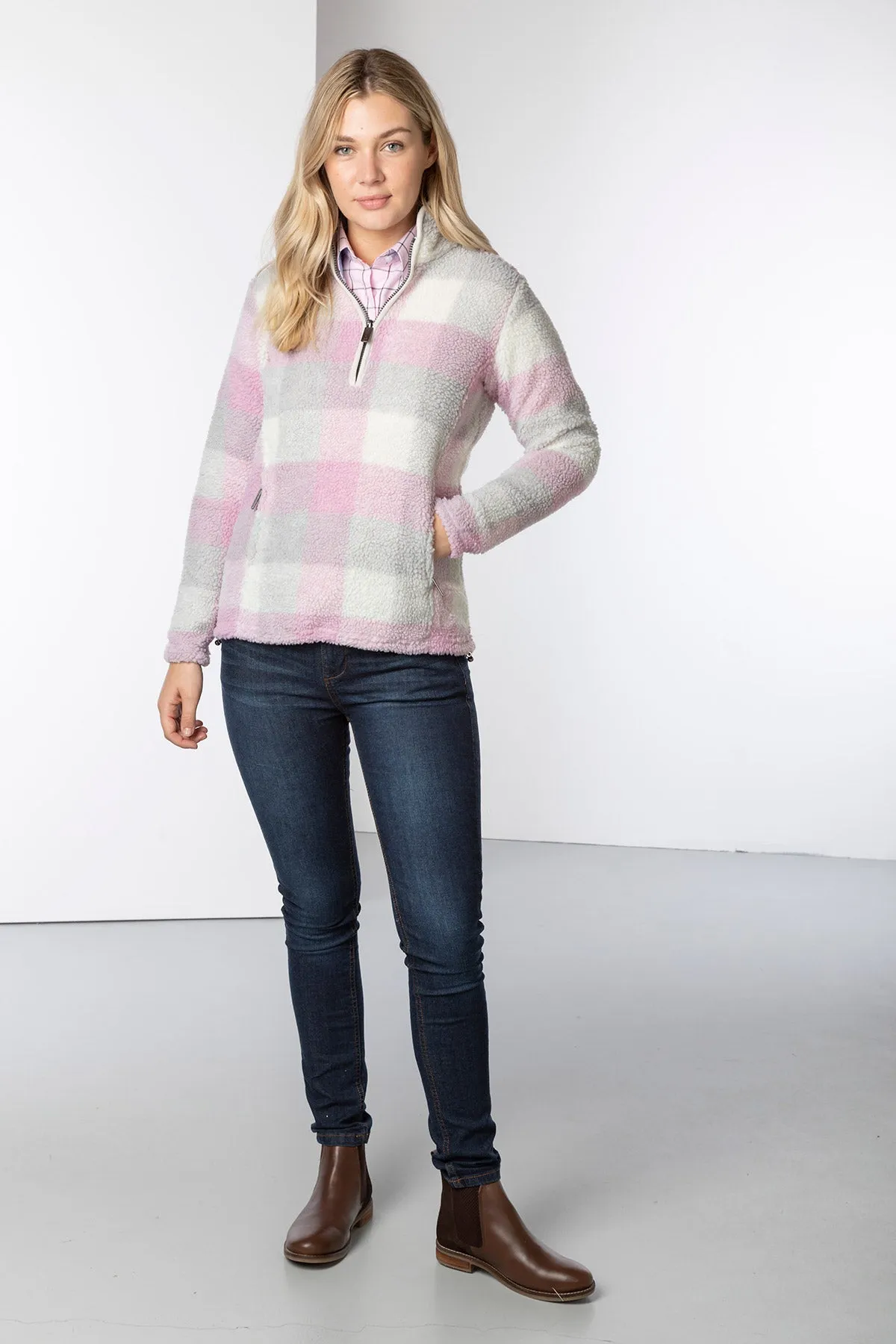 Ladies Sherpa Fleece Checked Jumper - Fimber