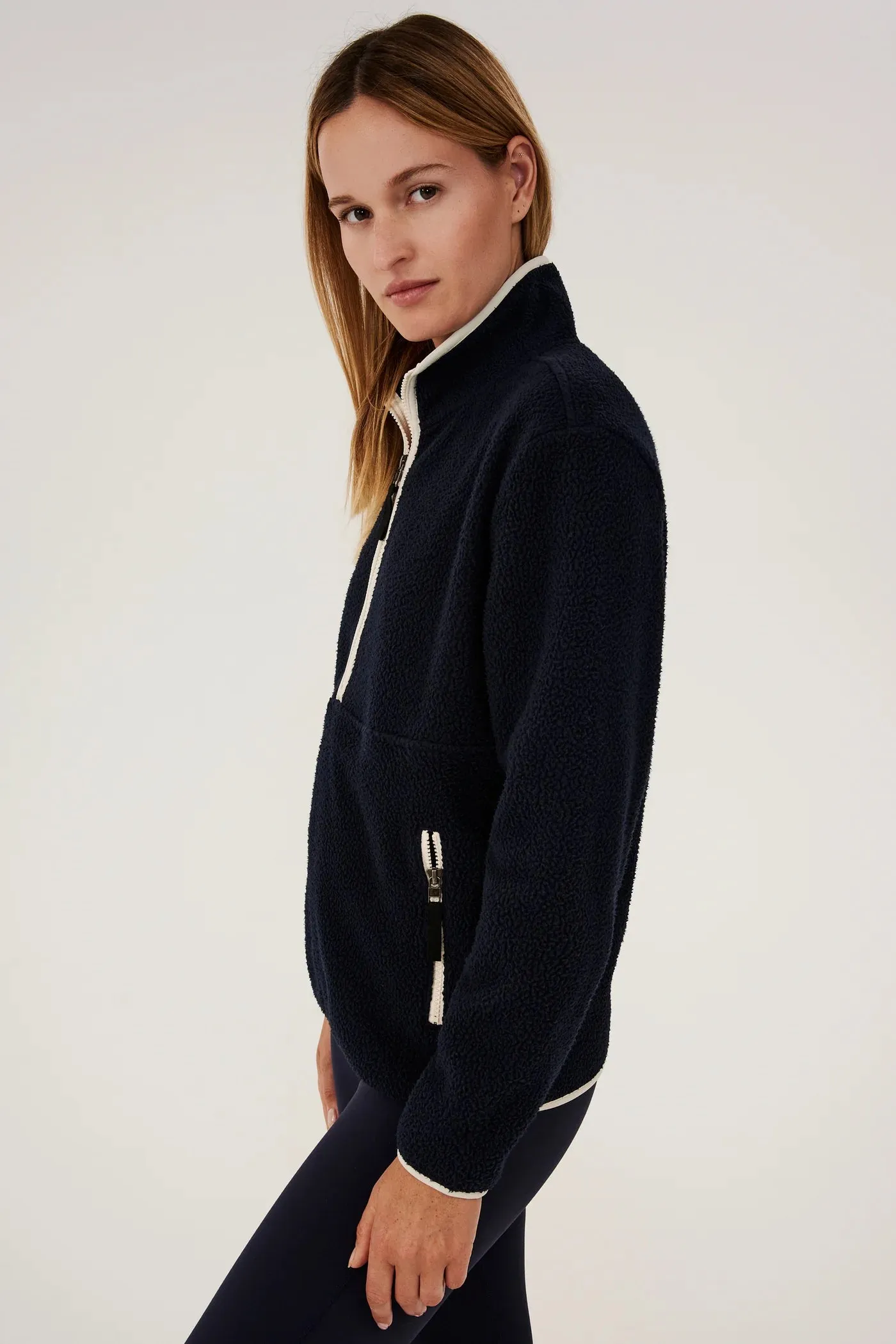 Libby Sherpa Half Zip: Indigo/Creme