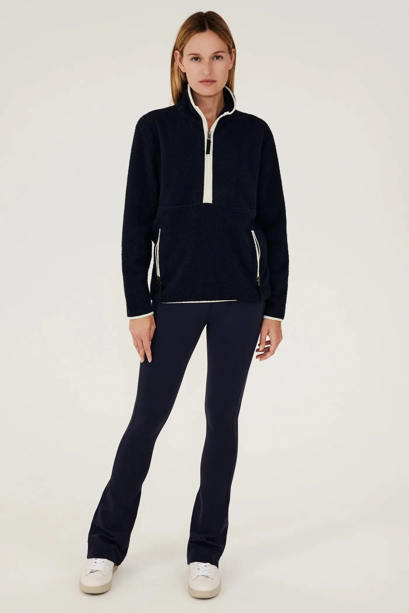 Libby Sherpa Half Zip: Indigo/Creme