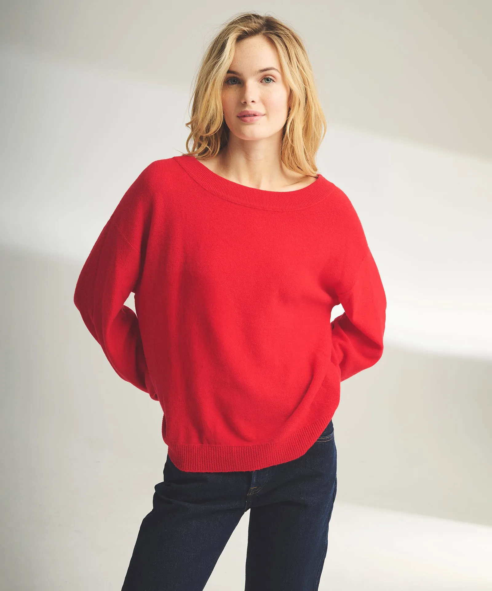 Lightweight Reversible Cashmere Wide Neck Sweater