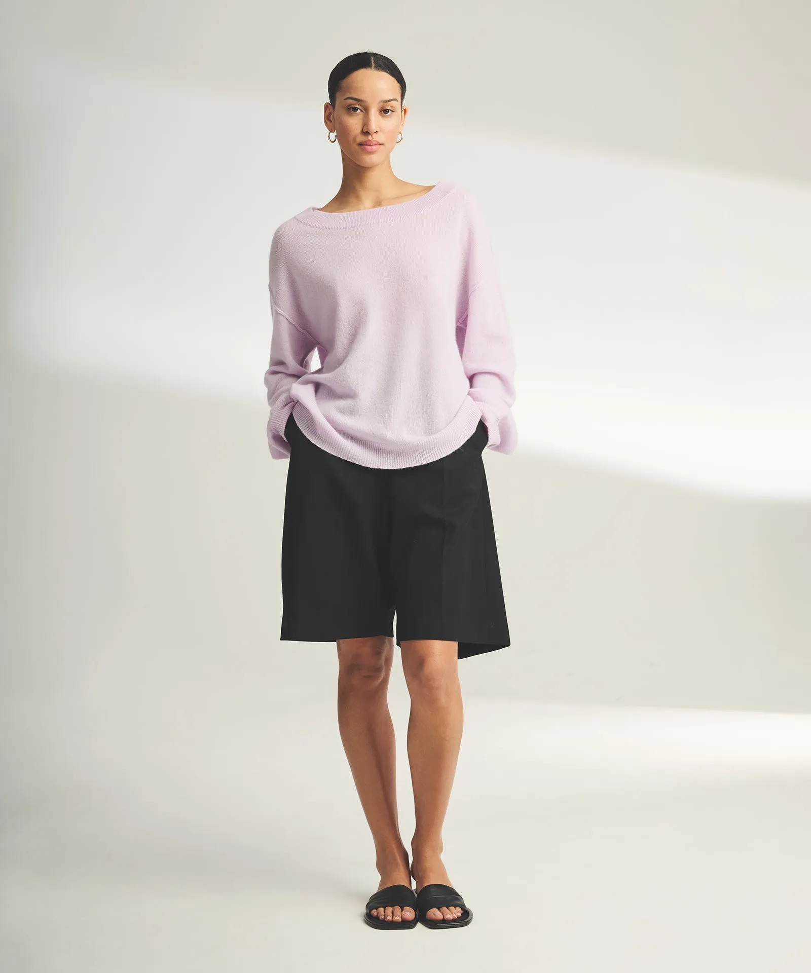 Lightweight Reversible Cashmere Wide Neck Sweater