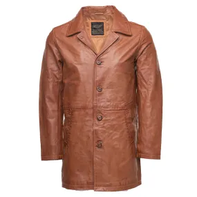 Logan English tan leather trench coat