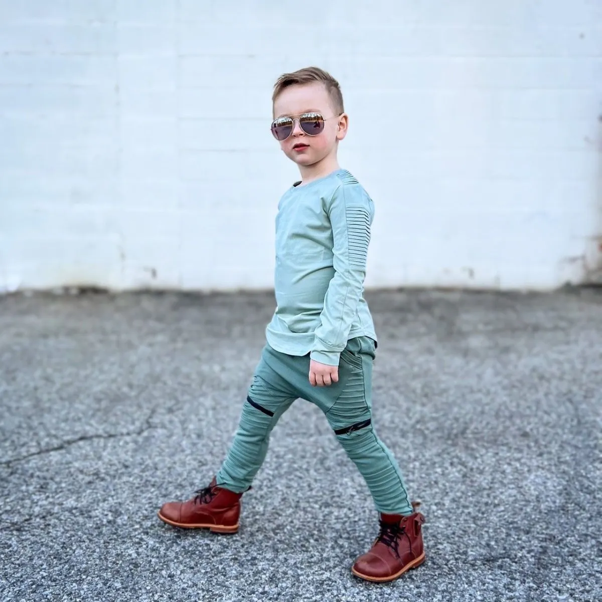 Long Sleeve Biker Shirt- Seafoam