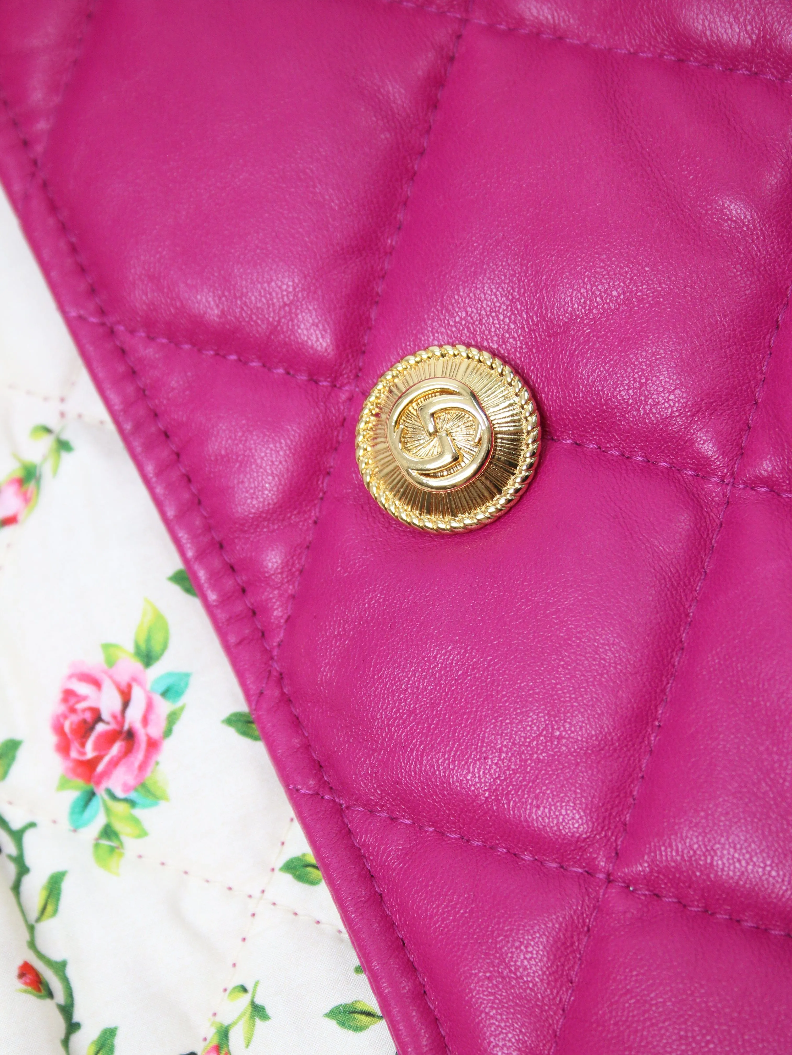 Magenta quilted leather bomber jacket - size IT 40