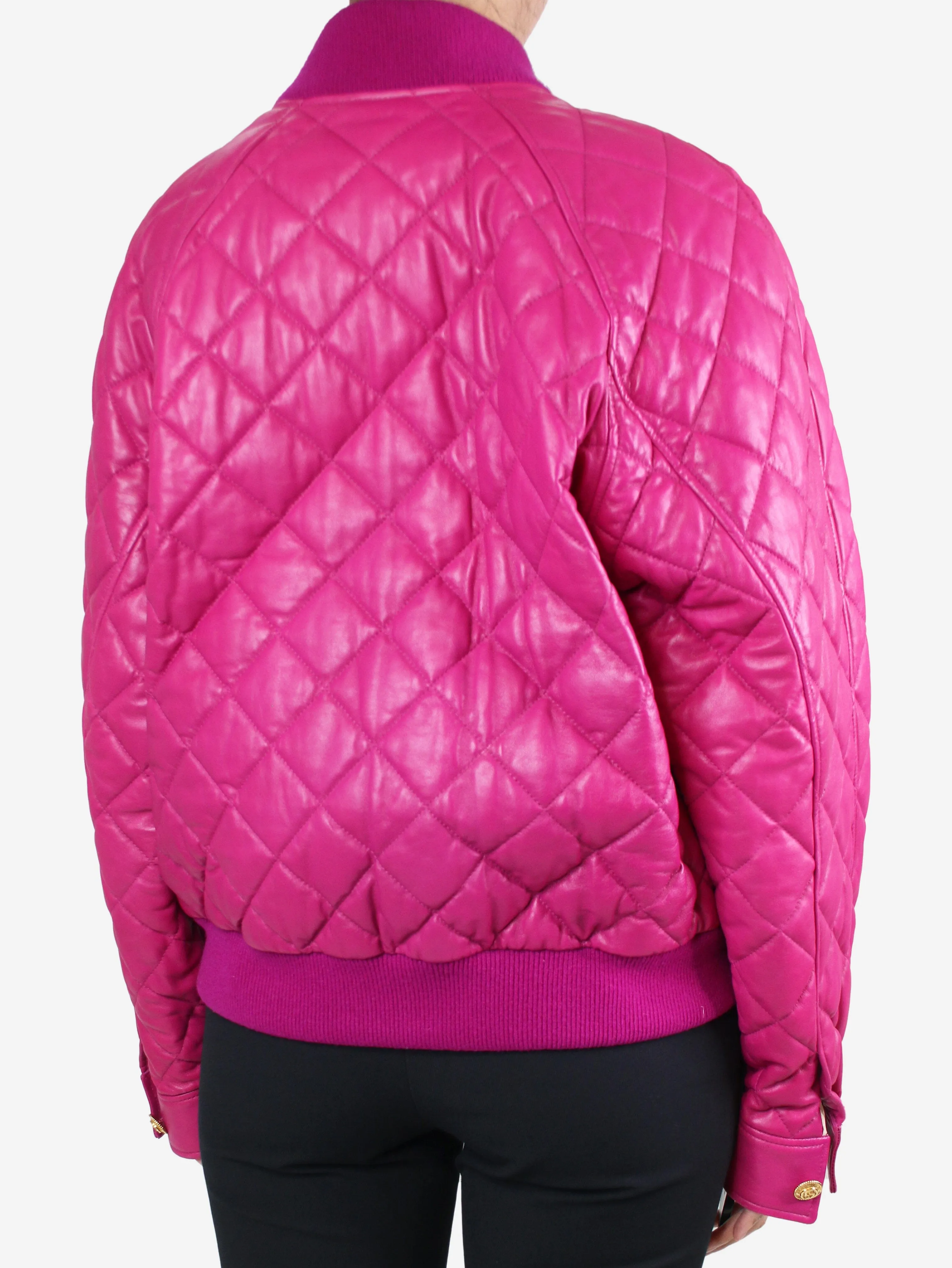 Magenta quilted leather bomber jacket - size IT 40