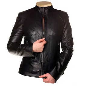 Maria’s Black Leather Jacket With Front Zipper