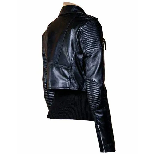 Martyna’s Black Crop Biker Leather Jacket With Waist Belt