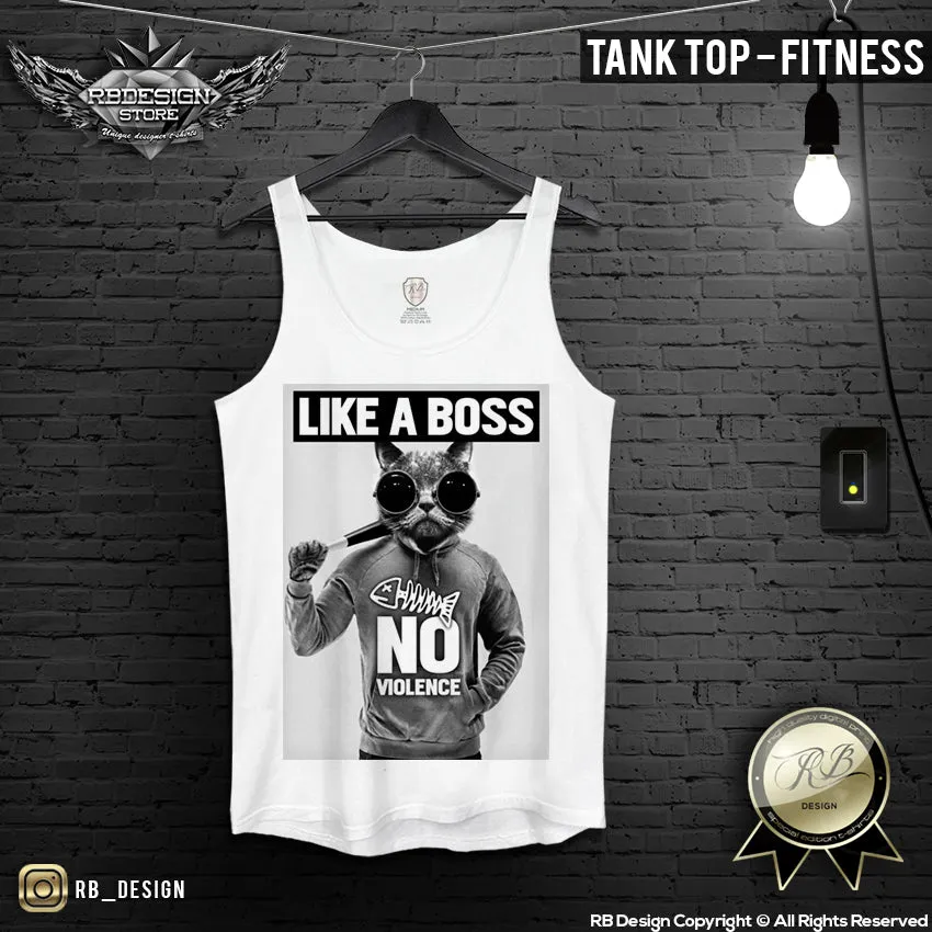 Men's Cat T-shirt Like a Boss No Violence Gangster Kitty Hip Hop Mafia Top MD392