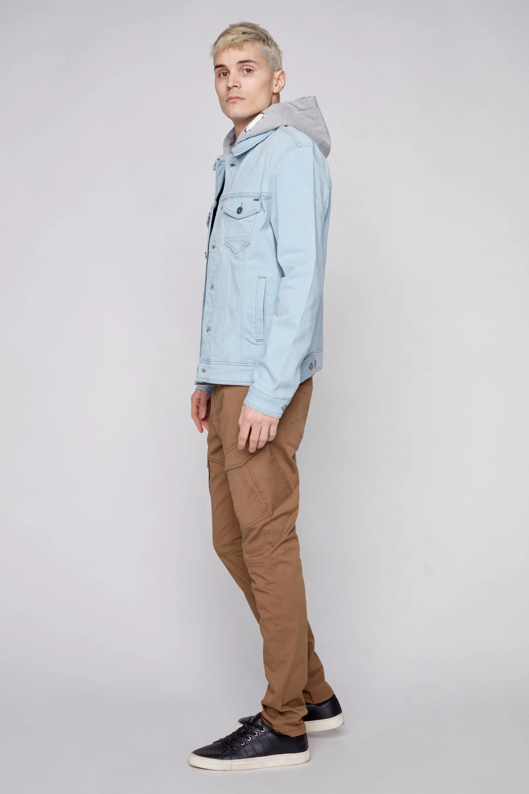 Men's Denim Jacket With Built-In Hood - Bleach Blue