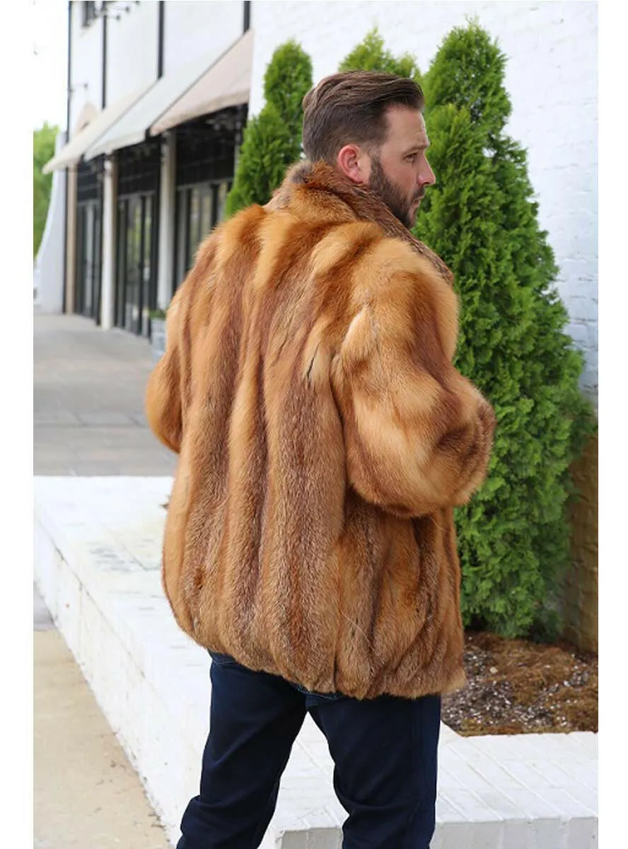 Men's Full Skin Natural Red Fox Fur Bomber Jacket