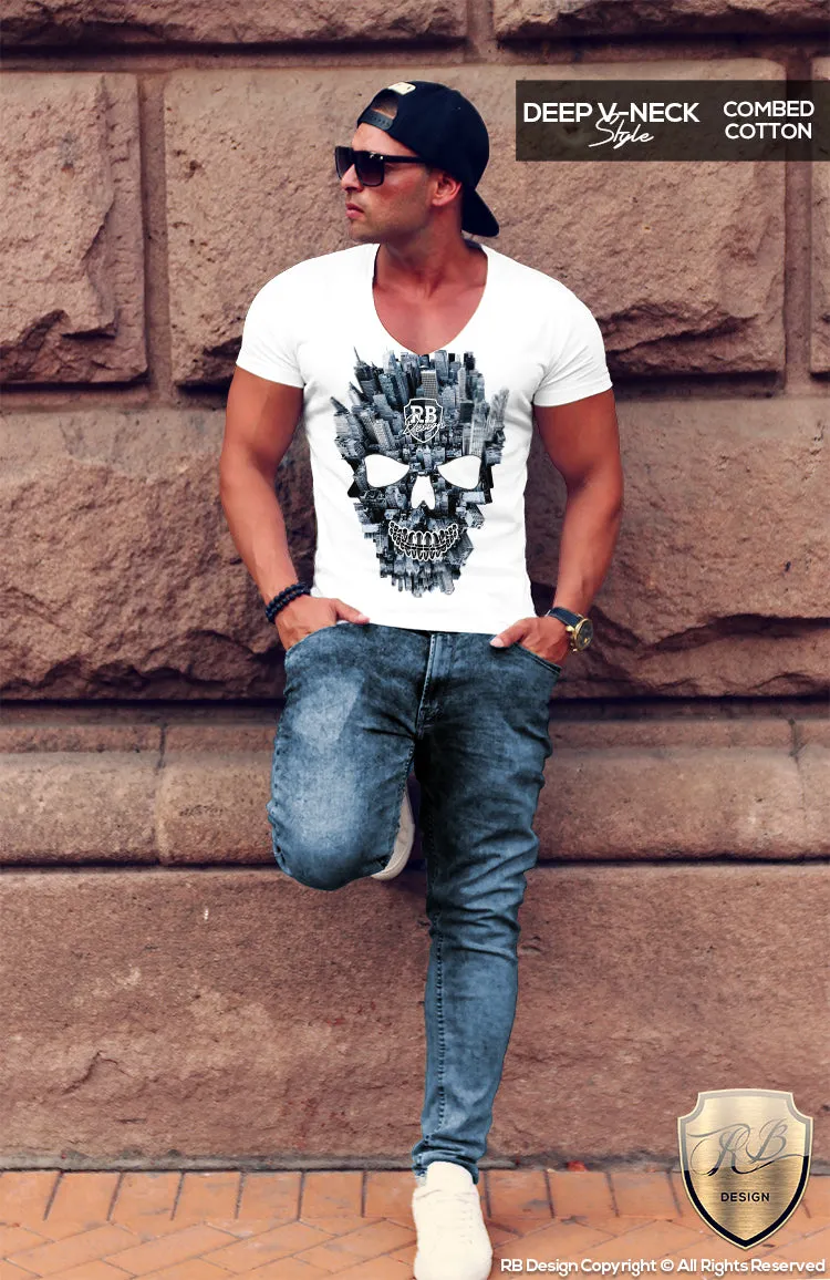 Men's Manhattan Skull T-shirt New York Buildings NYC RB Design MD710