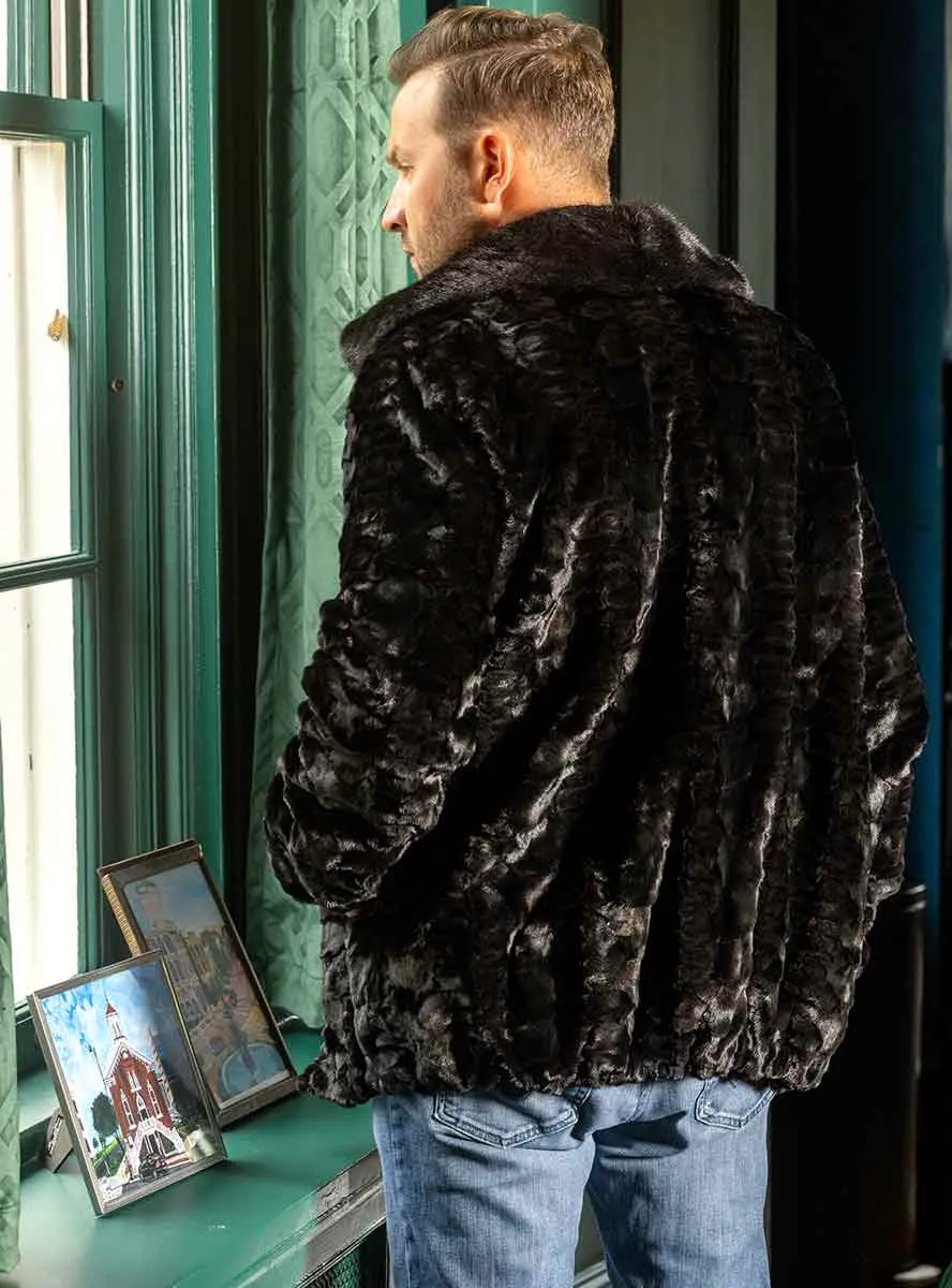 Men's Mink Fur Bomber Jacket with Full Skin Mink Fur Collar