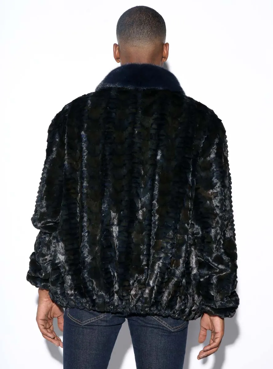 Men's Mink Fur Bomber Jacket with Full Skin Mink Fur Collar