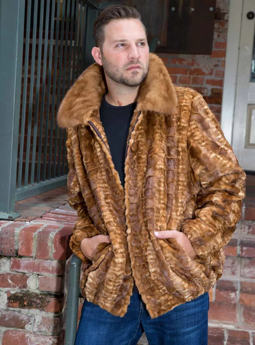 Men's Mink Fur Bomber Jacket with Full Skin Mink Fur Collar