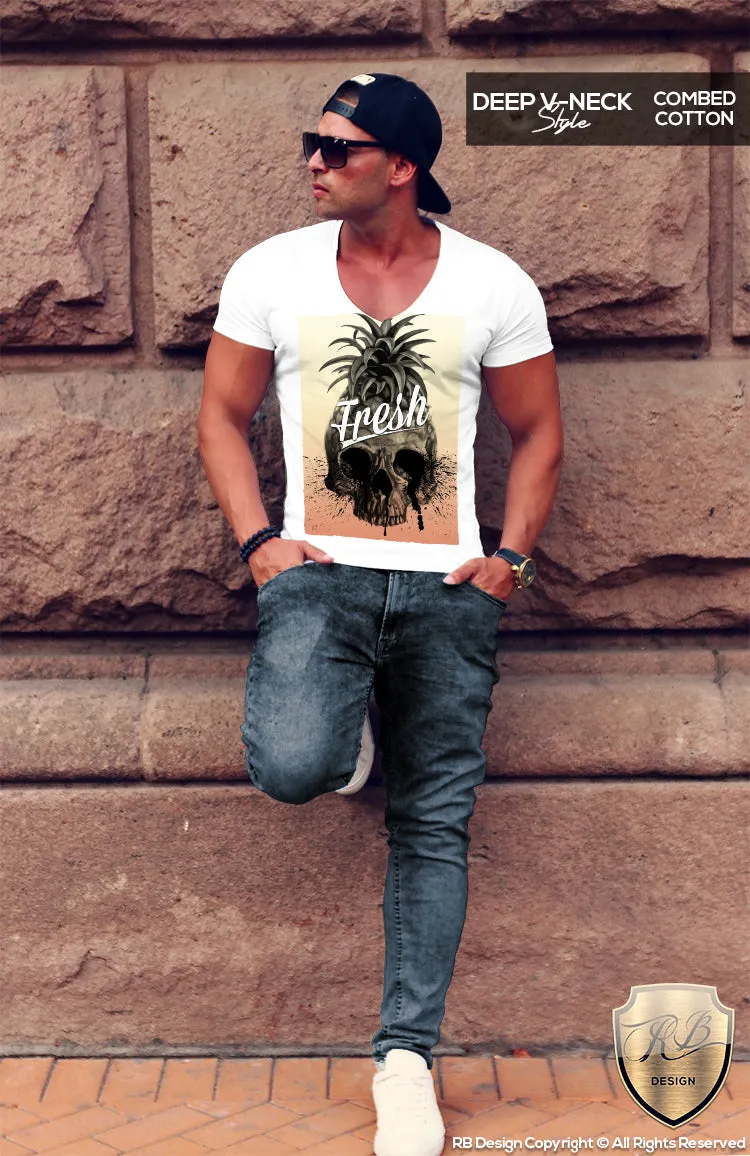 Men's Pineapple Skull T-shirt Summer Fresh Slogan Tank Top MD486