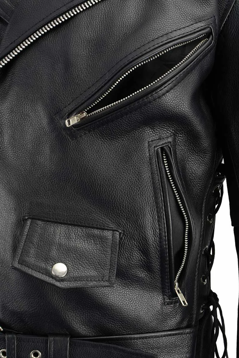 Milwaukee Leather LKM1711 Black Leather Motorcycle Jacket for Men, Thick Police Style Biker Jacket w/ Side Lace