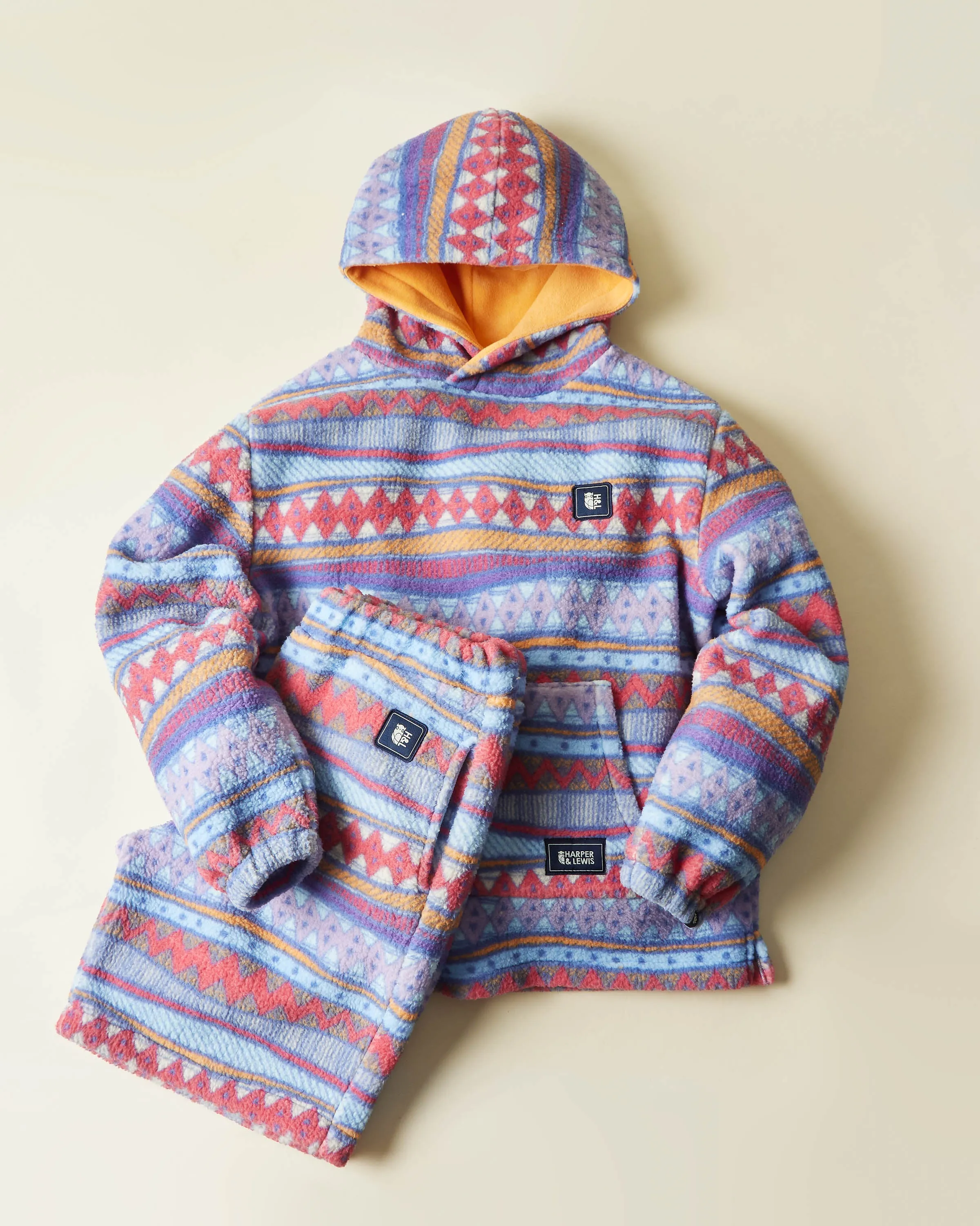 Misty Retro Pattern Hooded Sherpa Fleece