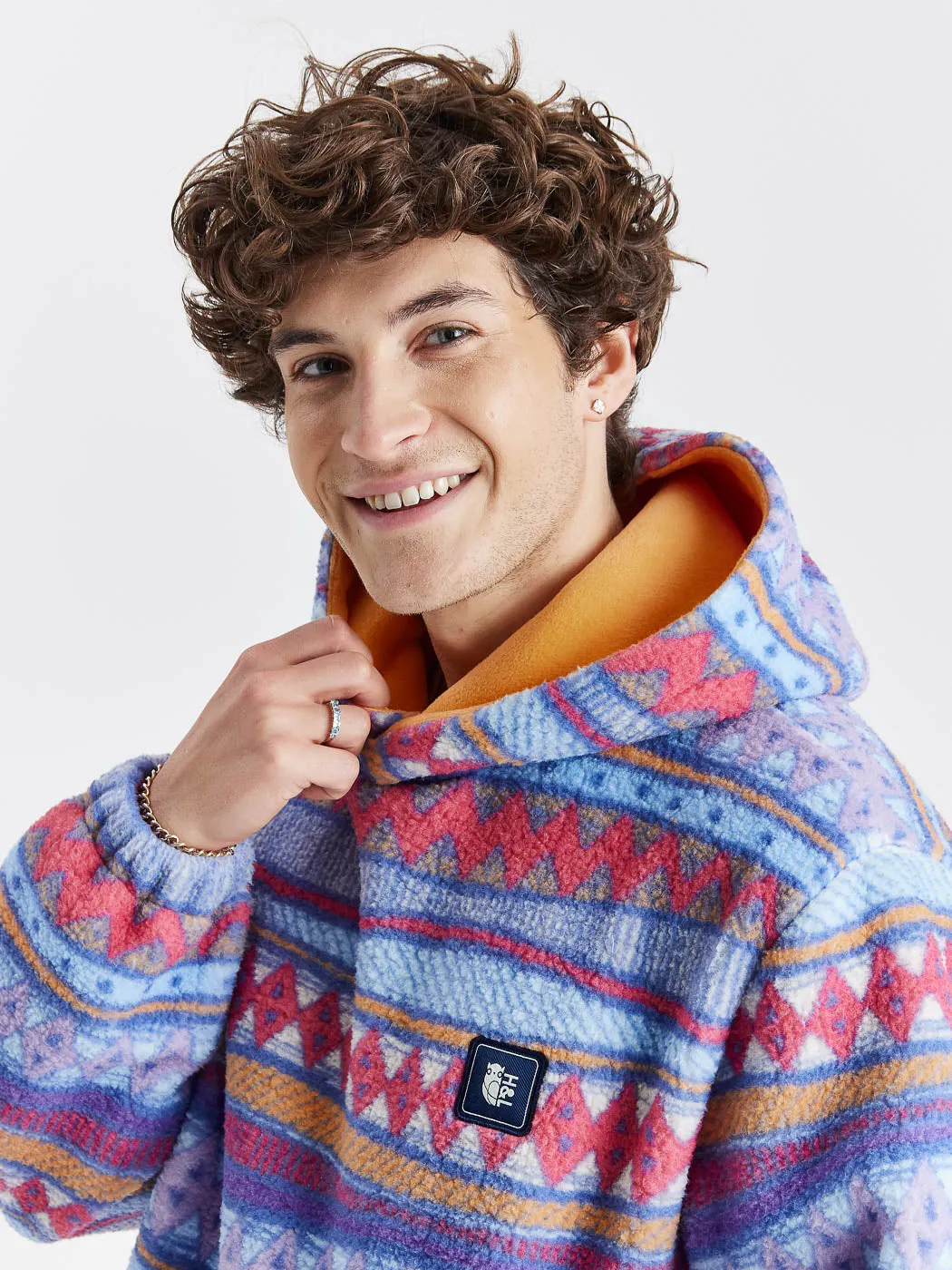 Misty Retro Pattern Hooded Sherpa Fleece