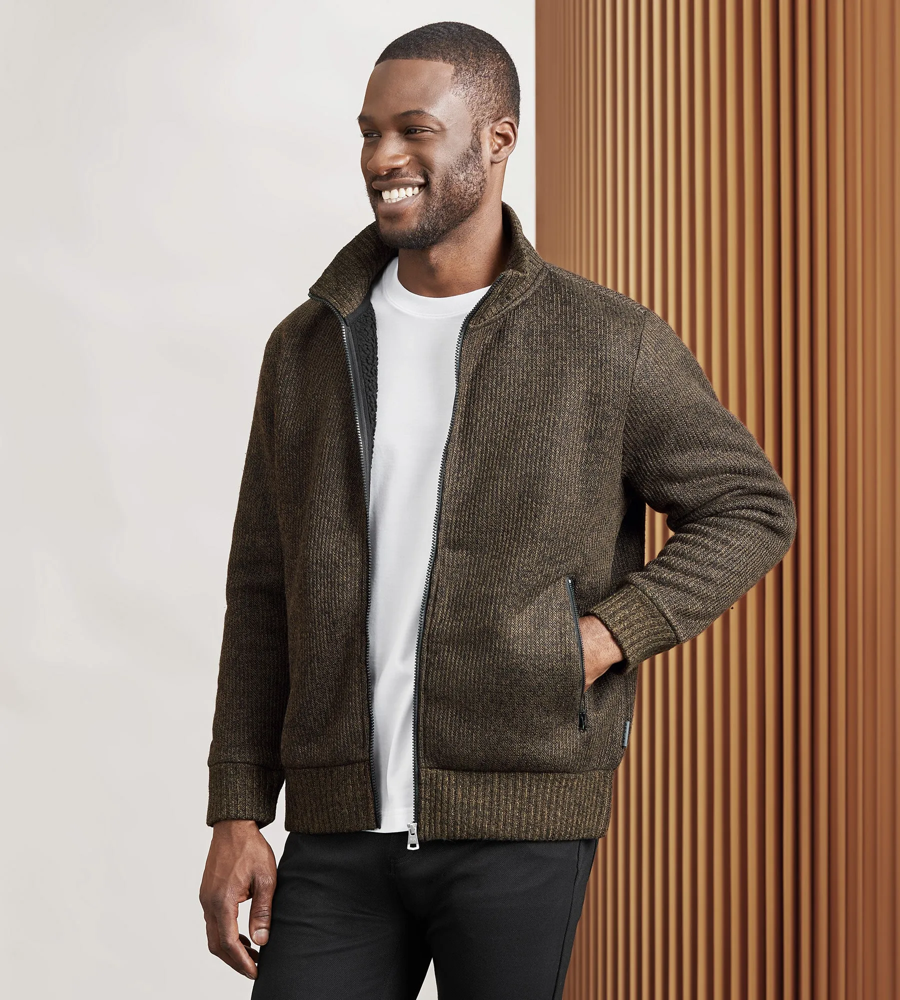 Modern Fit Mixed Yarn Sweater Jacket