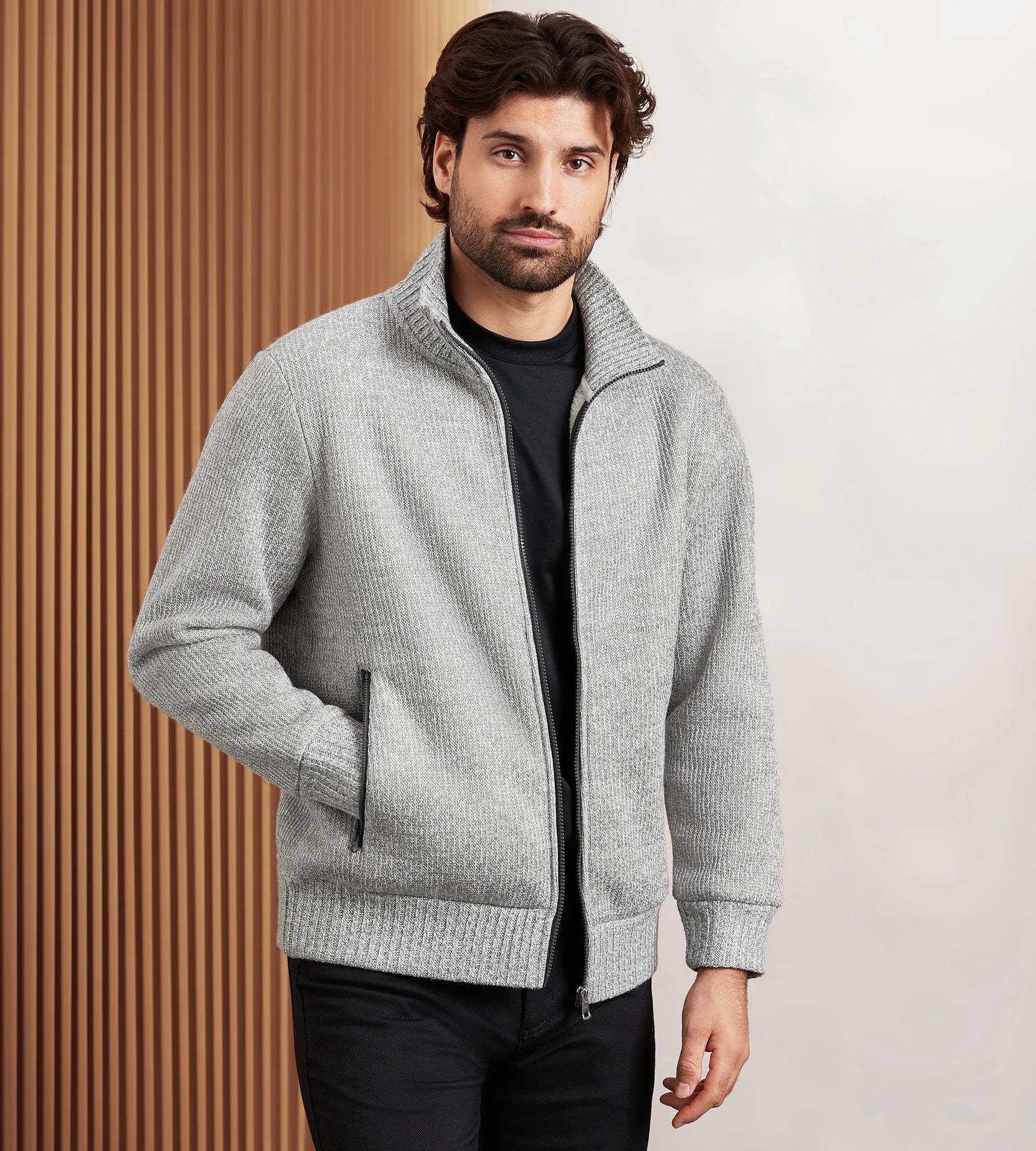 Modern Fit Mixed Yarn Sweater Jacket