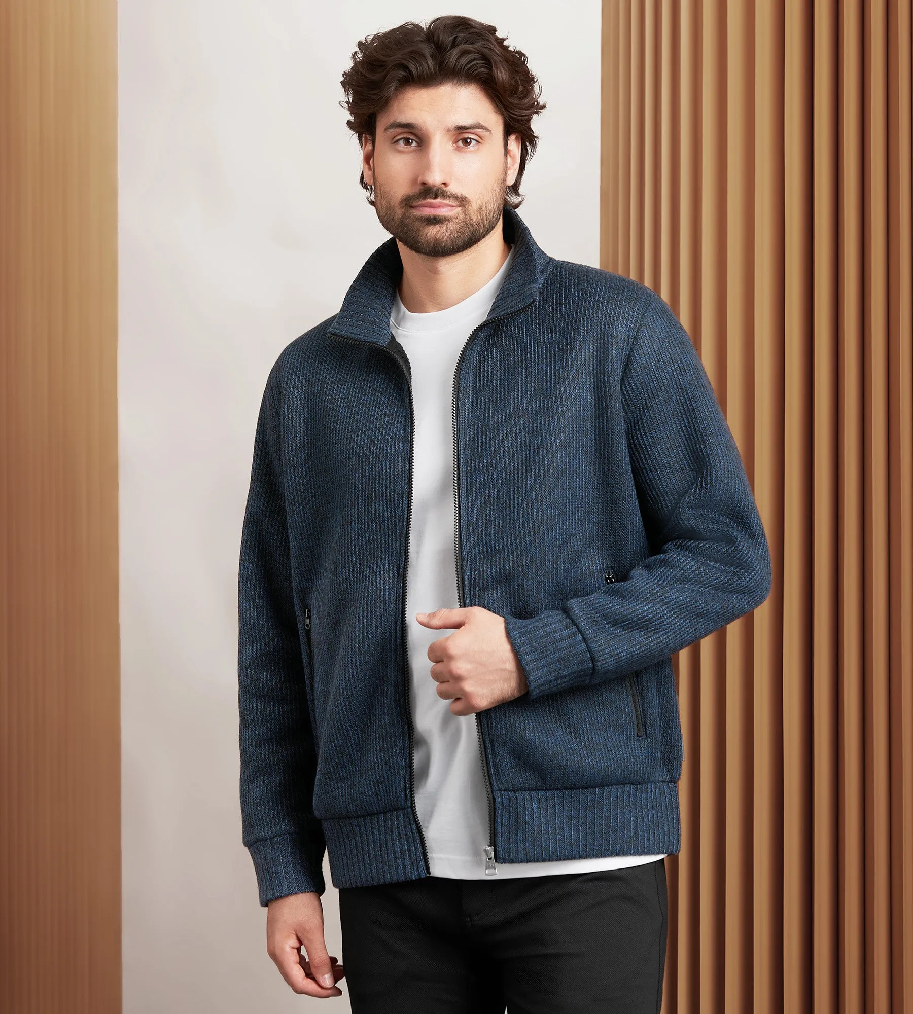 Modern Fit Mixed Yarn Sweater Jacket