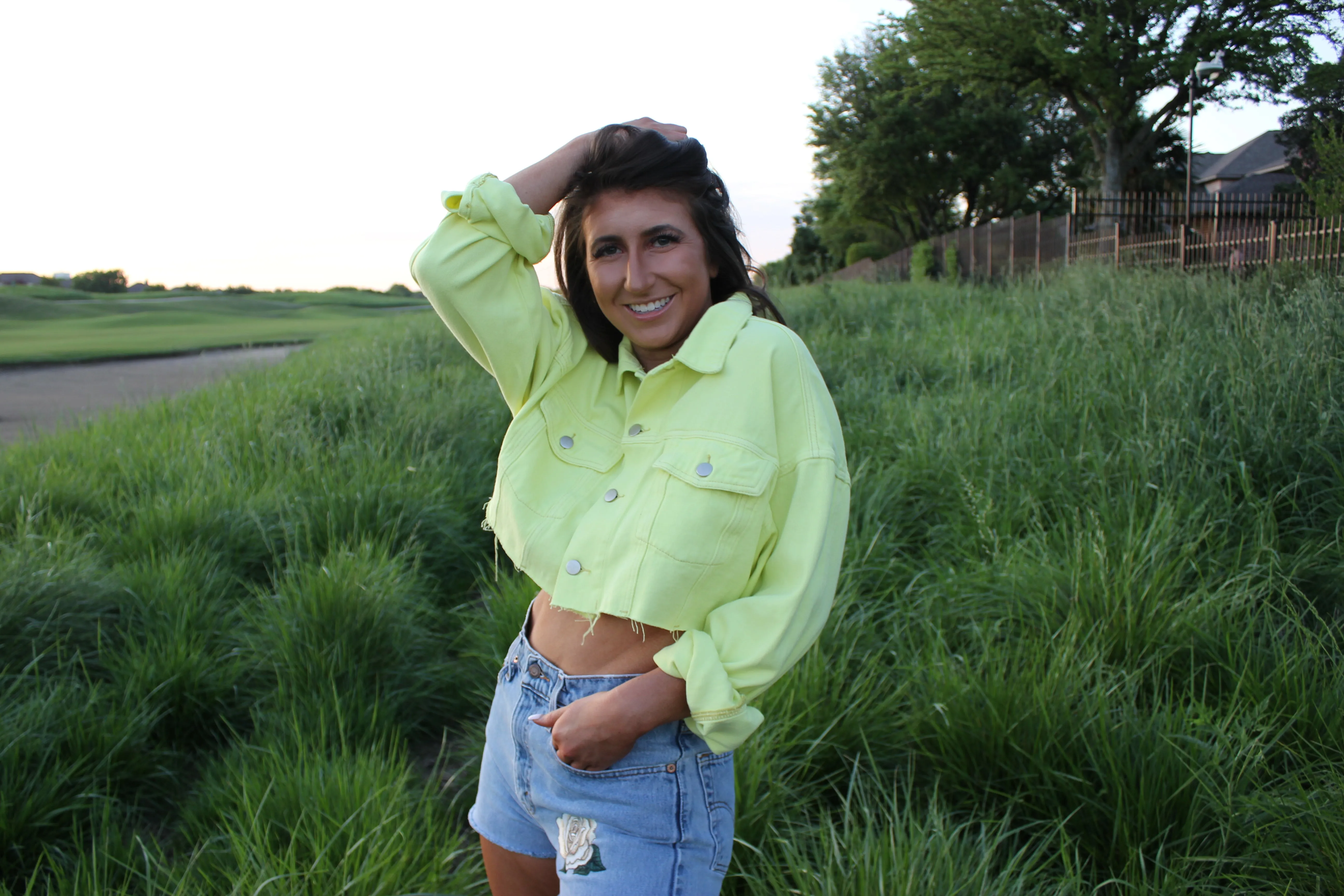 Neon Crop Denim Jacket