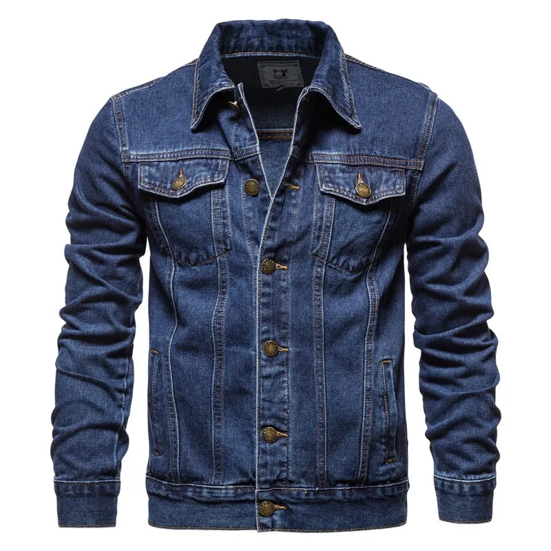 New 2021 Cotton Denim Jacket Men Casual Solid Color Lapel Single Breasted Jeans Jacket Men Autumn Slim Fit Quality Mens Jackets