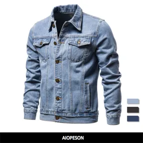 New 2021 Cotton Denim Jacket Men Casual Solid Color Lapel Single Breasted Jeans Jacket Men Autumn Slim Fit Quality Mens Jackets