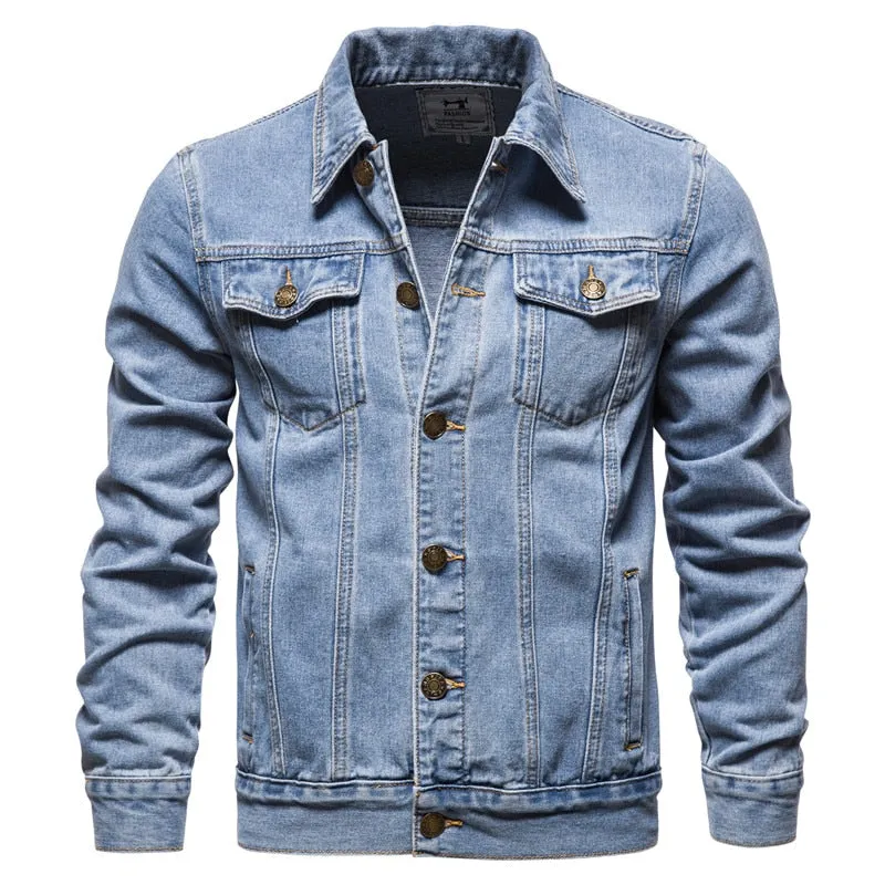 New 2021 Cotton Denim Jacket Men Casual Solid Color Lapel Single Breasted Jeans Jacket Men Autumn Slim Fit Quality Mens Jackets