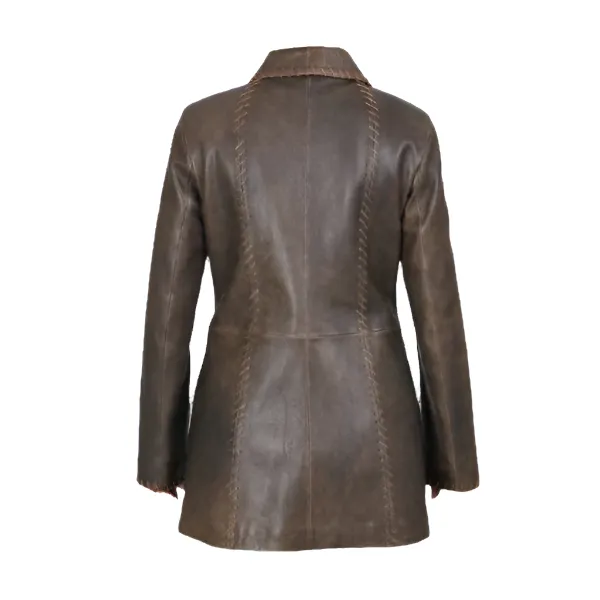 Olivia Vintage Brown Buttoned up leather coat