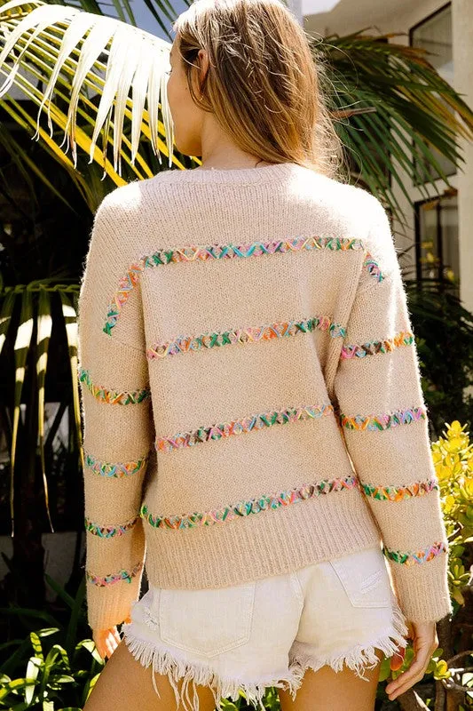 Outstitching Sweater Top - Ivory