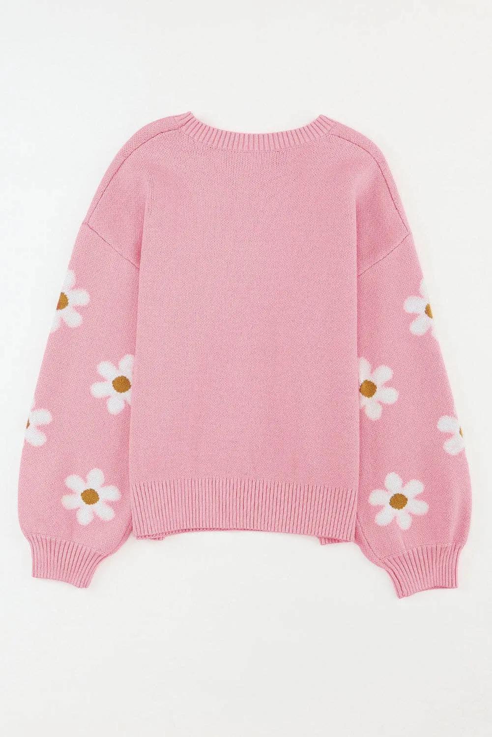 Pink Floral Pattern Drop Shoulder Sweater