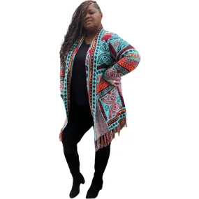 Plus Size Turquoise Tribal Cardigan