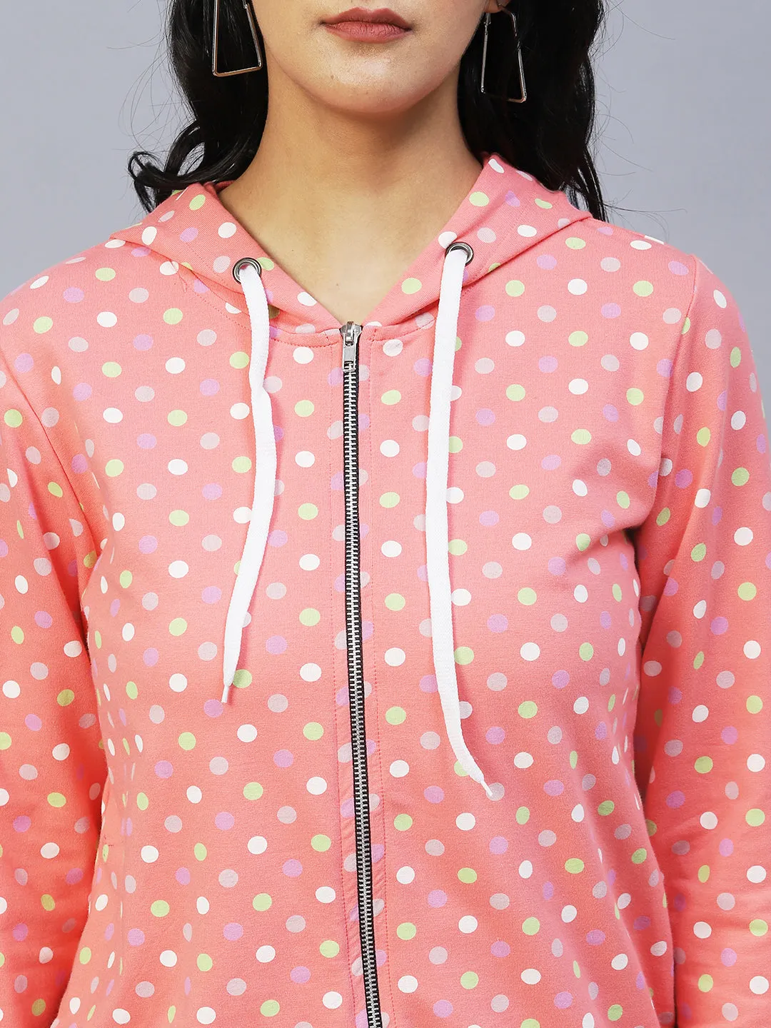 Polka Dot Hooded Terry Jacket