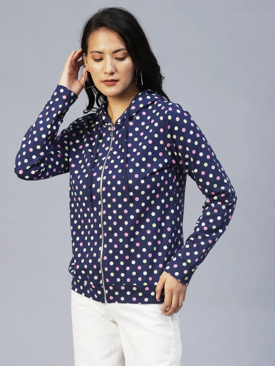 Polka Dot Hooded Terry Jacket