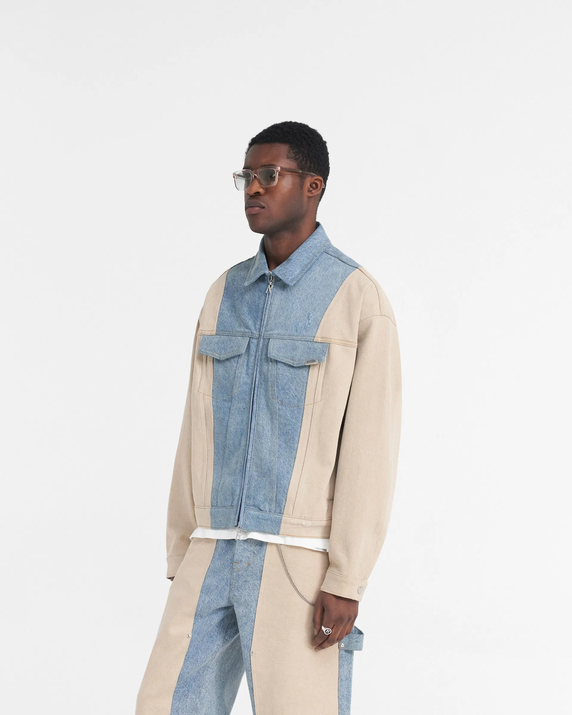 R4 Colour Block Denim Jacket - Blue