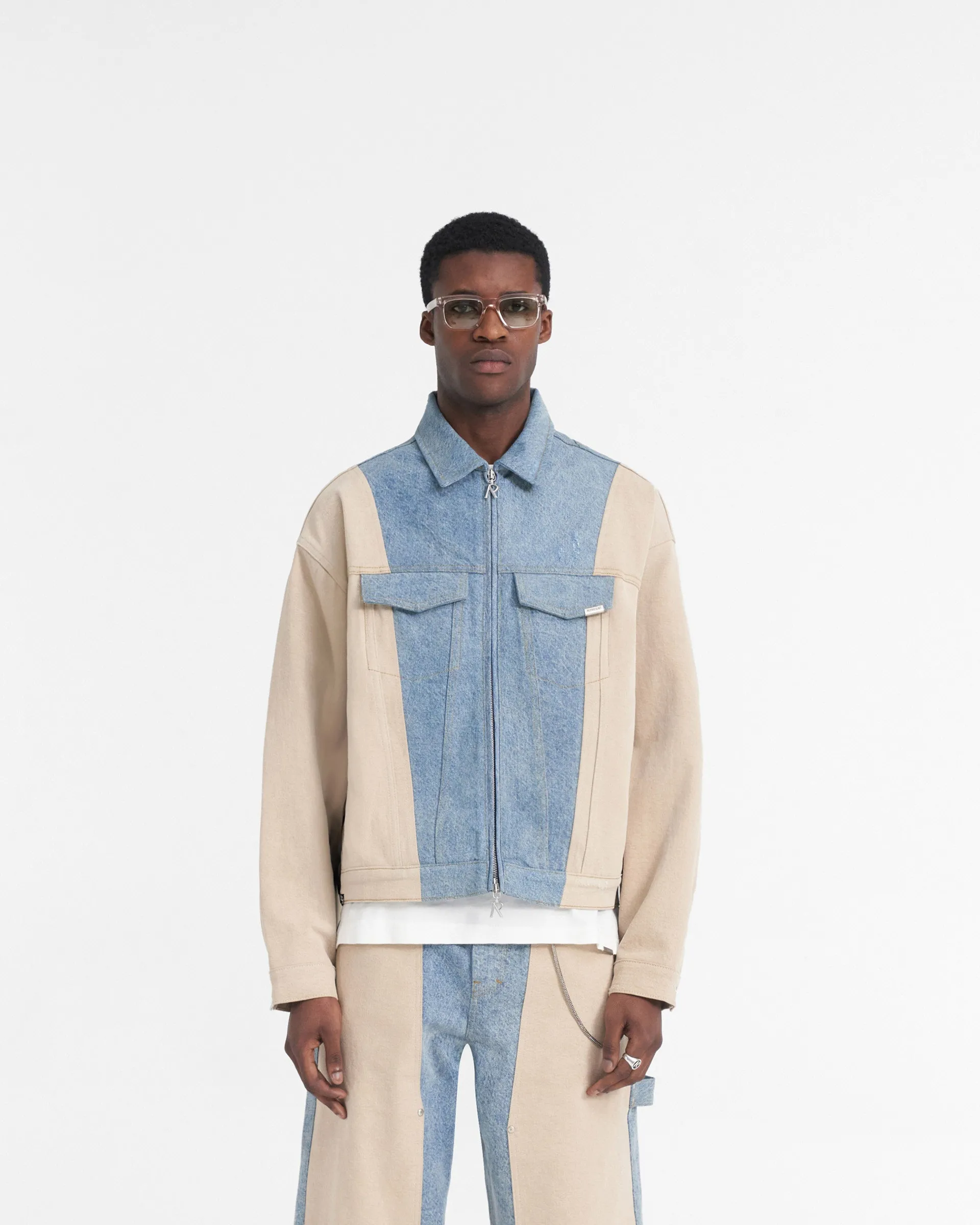 R4 Colour Block Denim Jacket - Blue