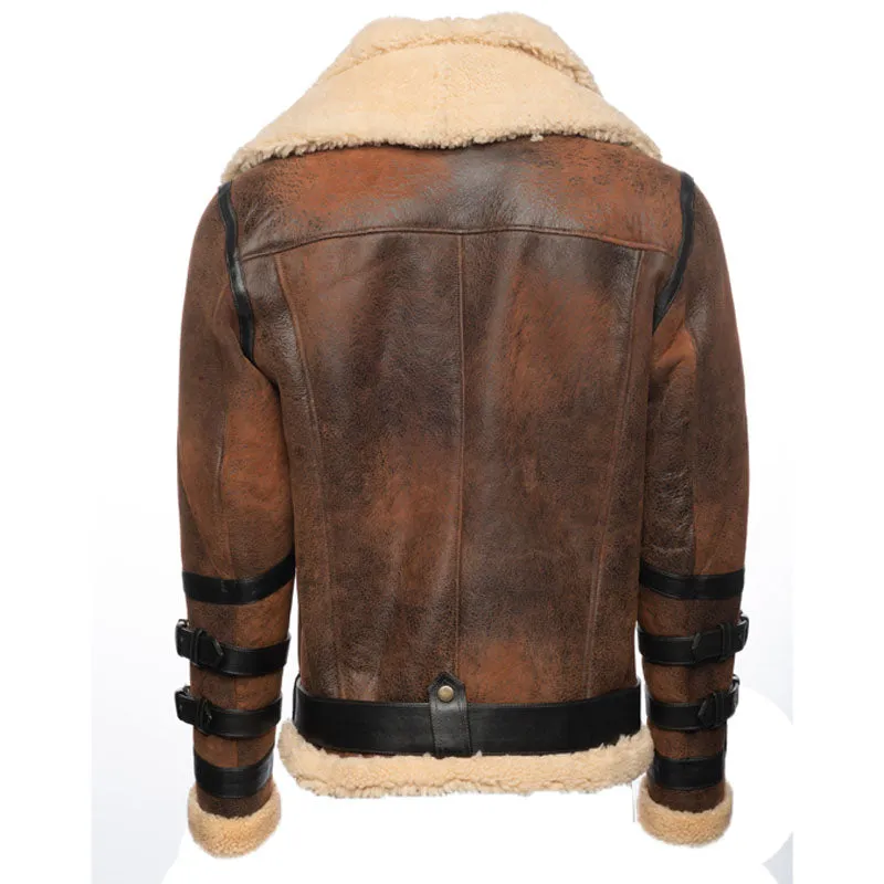 Richard's vintage Distressed brown Aviator Bomber shearling Jacket