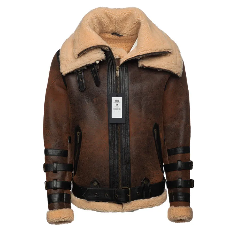 Richard's vintage Distressed brown Aviator Bomber shearling Jacket