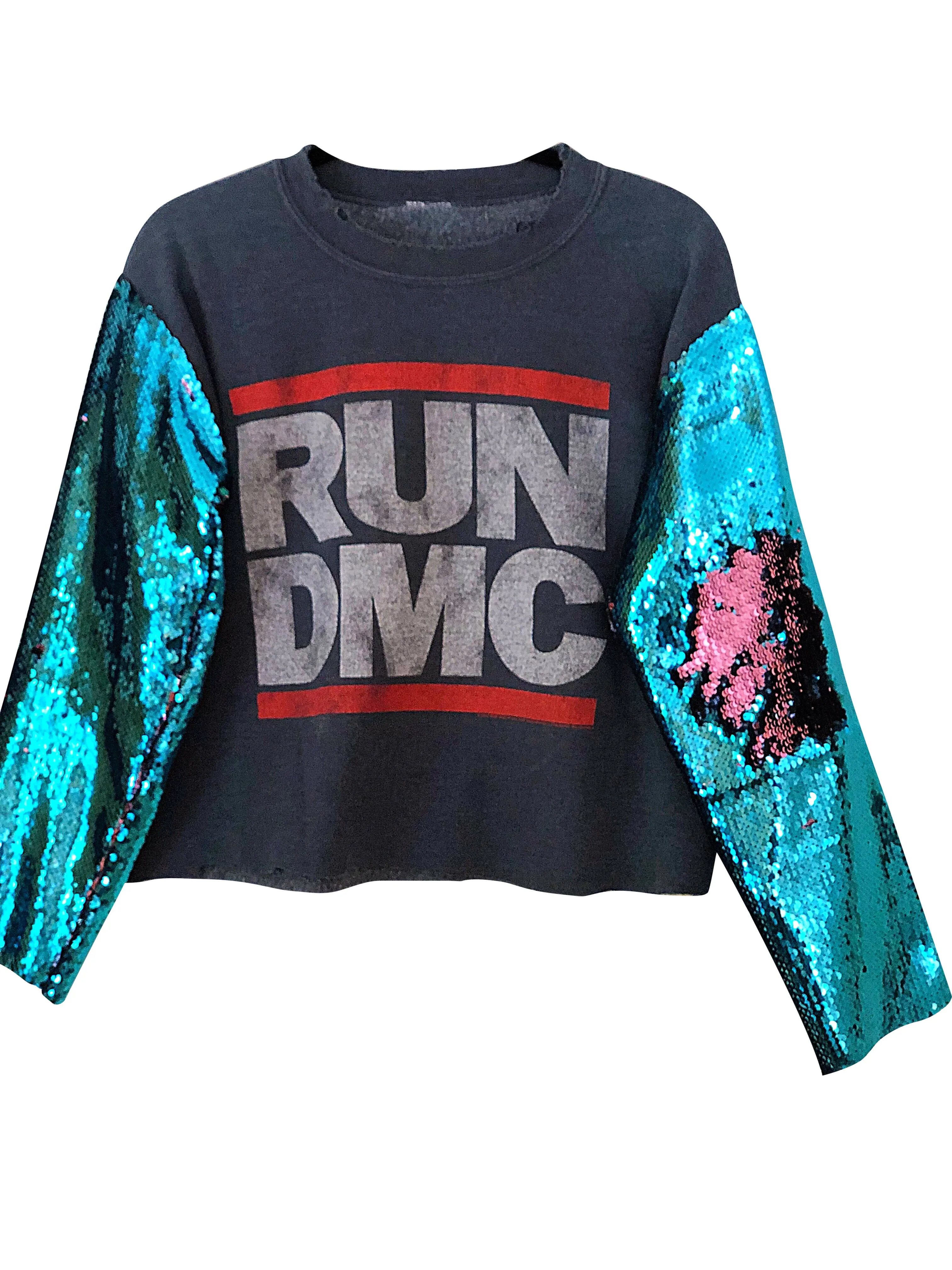 RUN DMC Sequin Cut Off Sweat Shirt