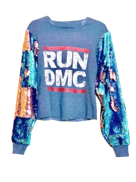 RUN DMC Sequin Cut Off Sweat Shirt