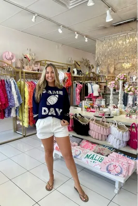 Sequin Game Day Sweater - Navy/Silver