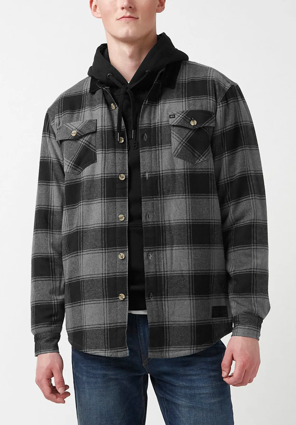 Seveno Shacket in Grey Plaid - BPM13670B