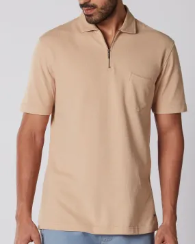 Signature Zipper Polo T-Shirt - Beige