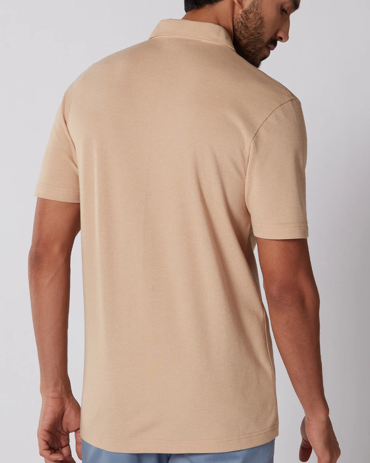 Signature Zipper Polo T-Shirt - Beige