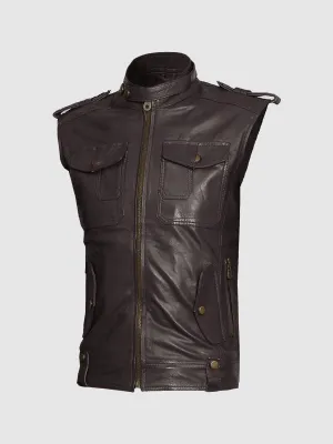 Size X-Large Brown Leather Biker Vest for Men