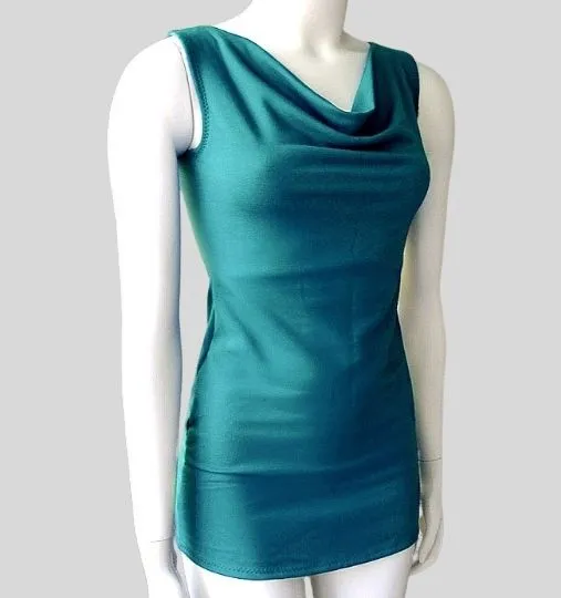 Sleeveless top with draped neckline - organic cotton or merino wool